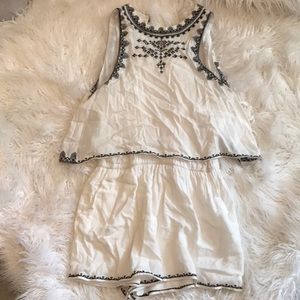 White with black pattern Romper! NEVER WORN